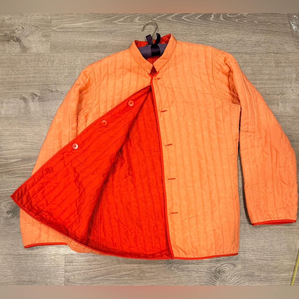 Vintage orange Reversible Cotton Quilt Jacket Unisex Puffer Large